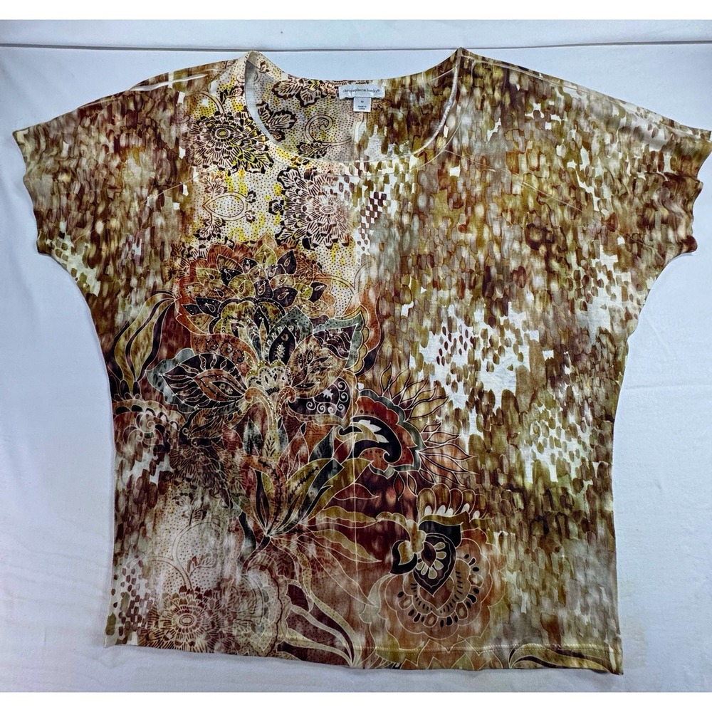 Christopher & Banks Women's Multicolor Floral Knit Round Neck Blouse, Size M